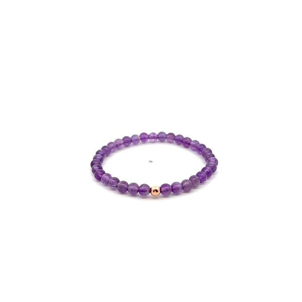 Natural Amethyst Gemstones Mini 4mm 18K Rose Gold Charm Bead February Birthstone